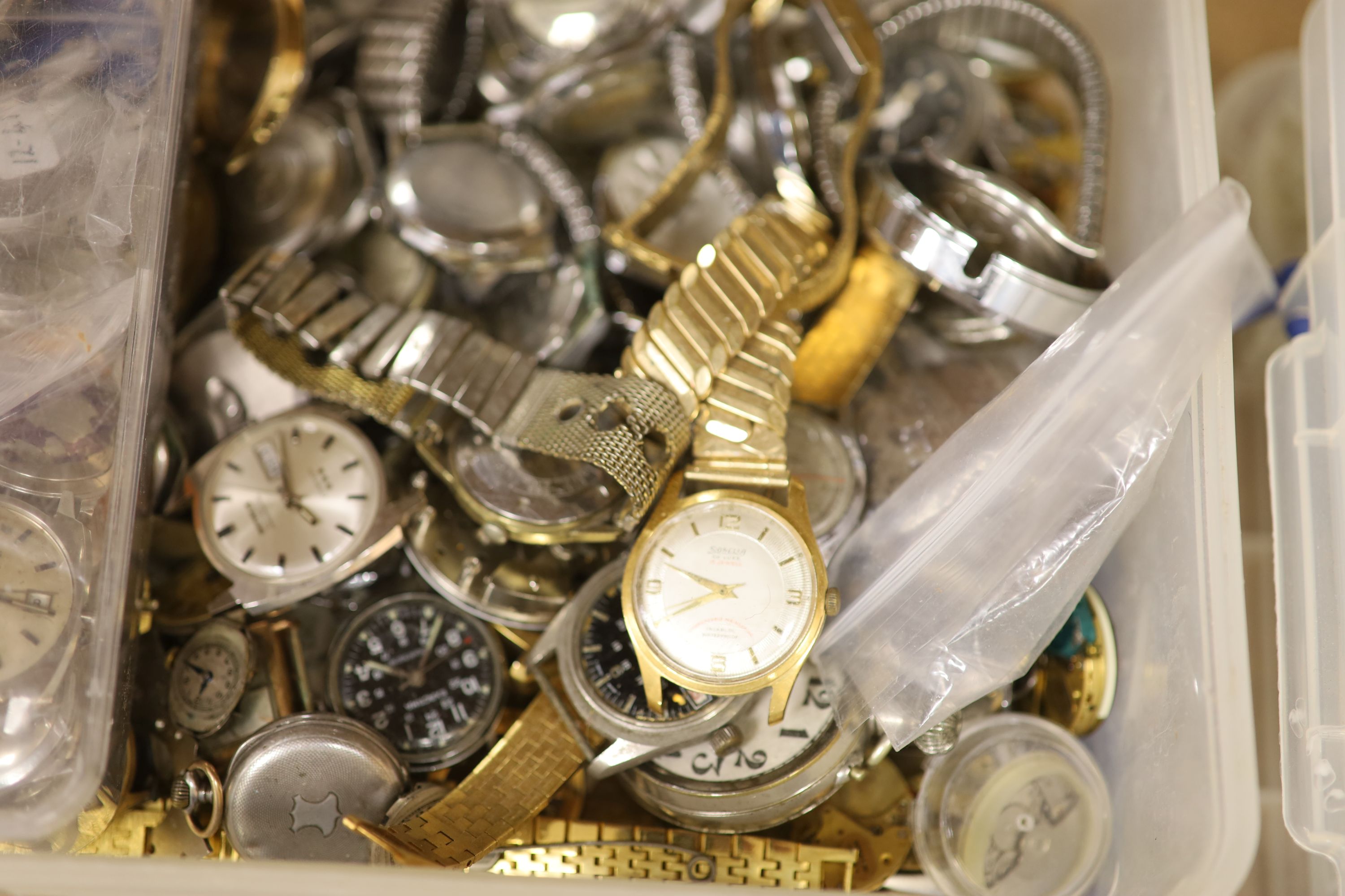 A large quantity of mostly Swiss wrist and pocket watches, for repair and parts